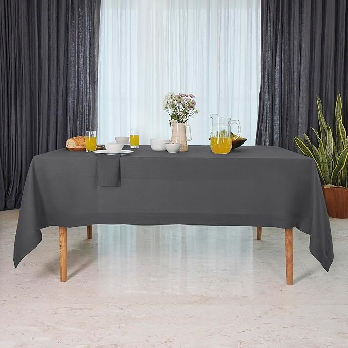 D'Moksha Homes Linen Tablecloth 60 x 120 Inch - 100% Pure Linen Charcoal Grey Table Cloth for Rectangle Tables - Machine Washable Cloth Tablecloth for Summer, Fall and Halloween