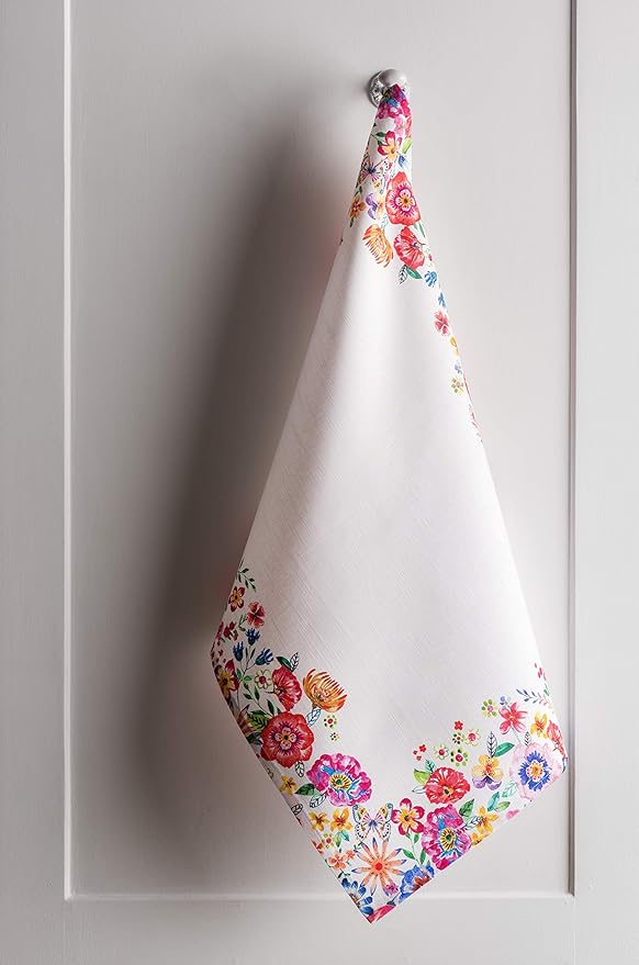 Maison d' Hermine Kitchen Towels Set of 3 100% Cotton 27.50" x 20" Reusable Cloth Tea Dish Towels Absorbent with Hanging Loop for Kitchen, Cocktail Parties Spring/Summer (Happy Florals - High Summer)