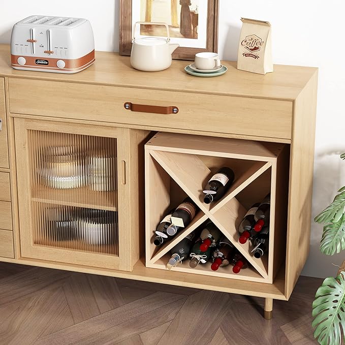 JAXPETY 24 Bottle Wine Rack Holder Compact Cellar Cube Bar Storage Kitchen Decor Wood Display Home,Natural