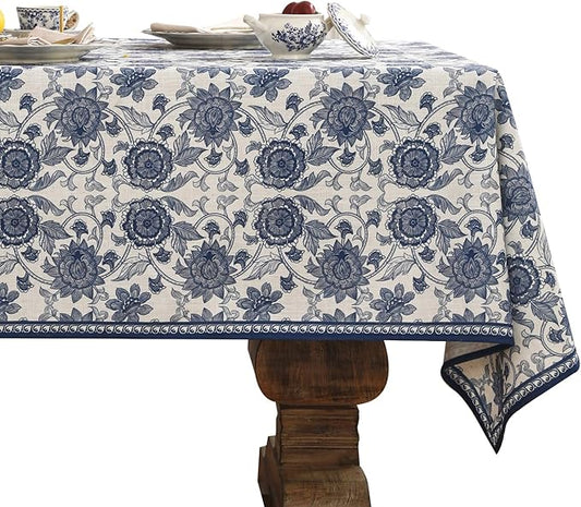 patdrea Designer Blue Tablecloth for Square Tables,Vintage Elegant Linen with Paisley Floral Pattern Tablecloths,Farmhouse Flowers Table Cover Cloth Decor for Kitchen Dining Christmas,67"*67"