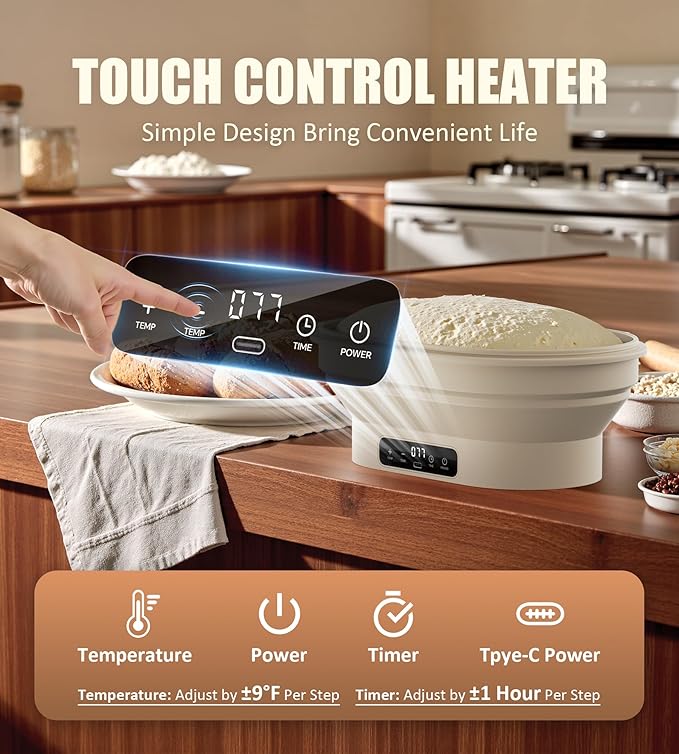 Heating Banneton Bread Proofing Basket, Foldable Sourdough Bread Baking Supplies, Silicone Sourdough Starter Kit, 11" 2L Oval Banneton Basket, Baking Gifts for Women & Baker (1 Pack)