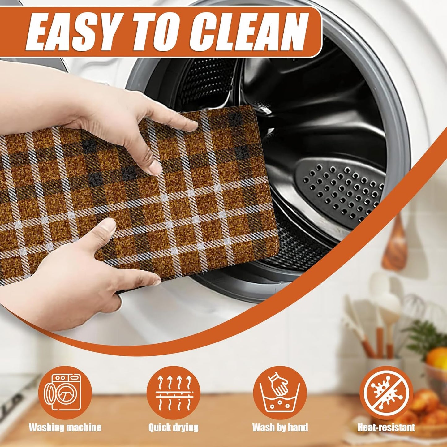 Brown Plaid Dish Drying Mat for Kitchen Counter Microfiber Absorbent Dish Kitchen Drying Mat Draining Reusable Washable for Dishes/Utensils/Counterto