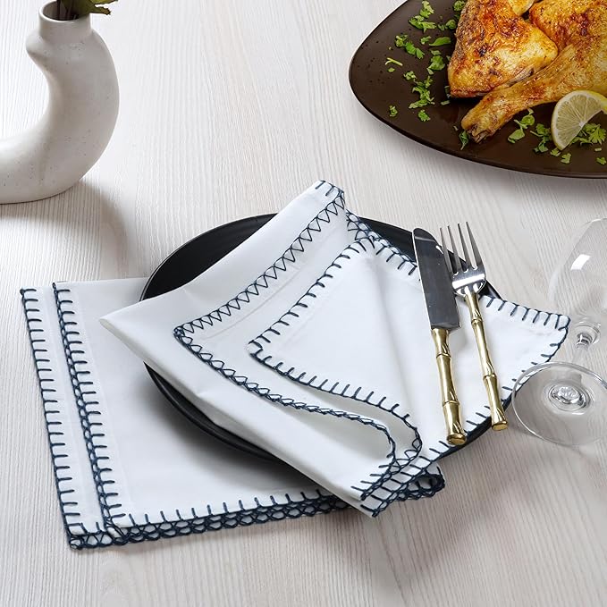 Bedding Craft Cotton Cloth Dinner Napkins Set of 12 – 18x18 Magical Forest Green Reusable Fabric Napkins with Blanket Stitch Selvedge – Elegant Washable Wedding Napkins for Dining, Kitchen & Events