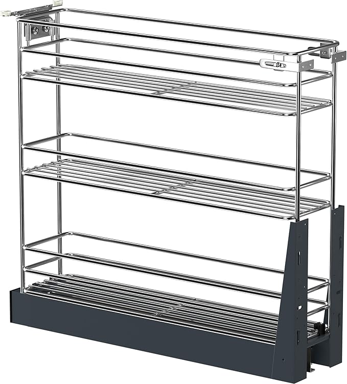 Pull Out Spice Rack for Narrow Cabinet (5.9" W X 19.7" D), Heavy Duty 3 Tier narrow PullOut Cabinet Organizer and Slide Out Shelves for inside Base Cabinets, Filler Pantry Storage