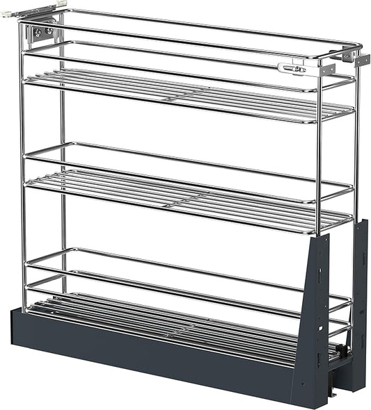 Pull Out Spice Rack for Narrow Cabinet (5.9" W X 19.7" D), Heavy Duty 3 Tier narrow PullOut Cabinet Organizer and Slide Out Shelves for inside Base Cabinets, Filler Pantry Storage