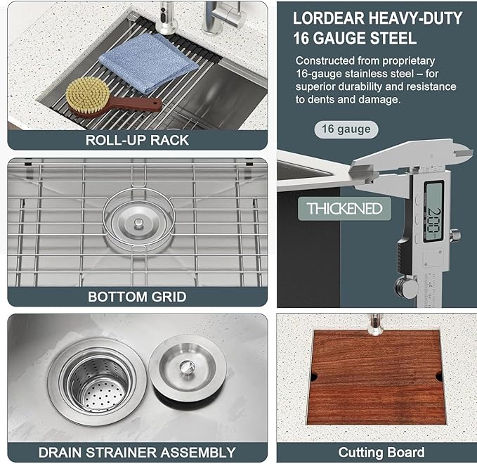 21 Laundry Sink Stainless Steel - Lordear 21" x 19" x 13" Deep Bowl Undermount Sink Ledge Workstation 16 Gauge Stainless Steel Handmade Utility Laundry Room Kitchen Sink Basin