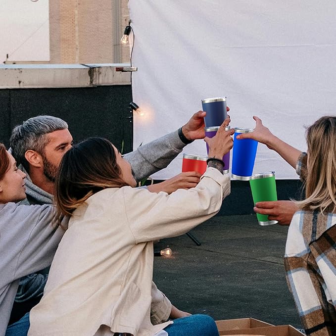 20oz Tumbler Bulk Stainless Steel Tumblers with Lid Vacuum Insulated Double Wall Travel Coffee Mug Powder Coated Tumbler Cup for Hot and Cold Drinks(Dark Blue, 12 pack)