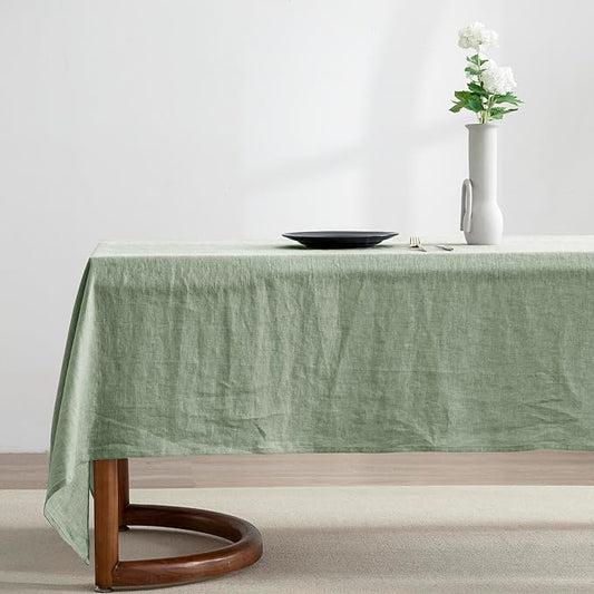 EVERLY Linen Rectangle Tablecloths 60x120Inches for Dining Room Kitchen Buffet Parties Picnic Events Weddings and Restaurants, Decorative Halloween Thanksgiving Machine Washable Tablecloths-SaGa Green