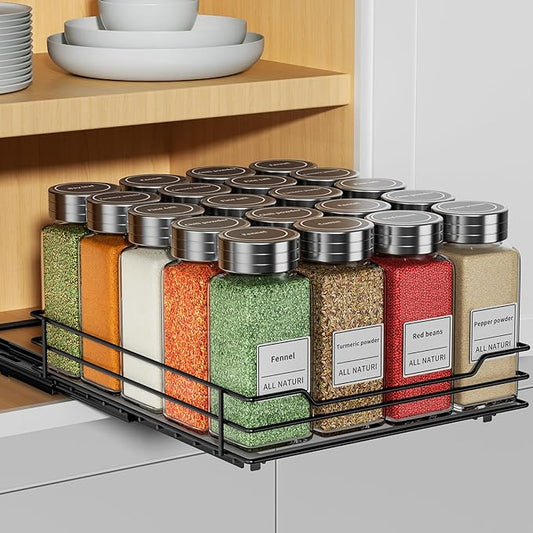 RCHYFEED Pull Out Spice Rack Organizer for Cabinet,Slide out Spice Organizer for Inside Cabinets,Heavy Duty Spice Organization for Kitchen and Pantry,Seasoning,Sauces(1-Tier,8.5" Wx10.5 Dx2.5 H)