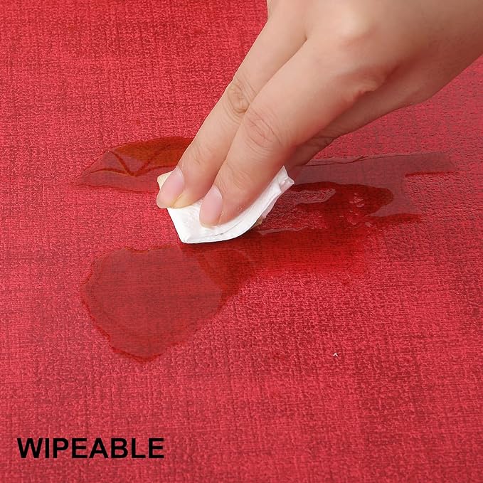 homing Faux Leather Heat Resistant Placemats 6 Packs, Waterproof Wipeable Dining PU Place Mats for Indoor & Outdoor, Easy to Clean, Red