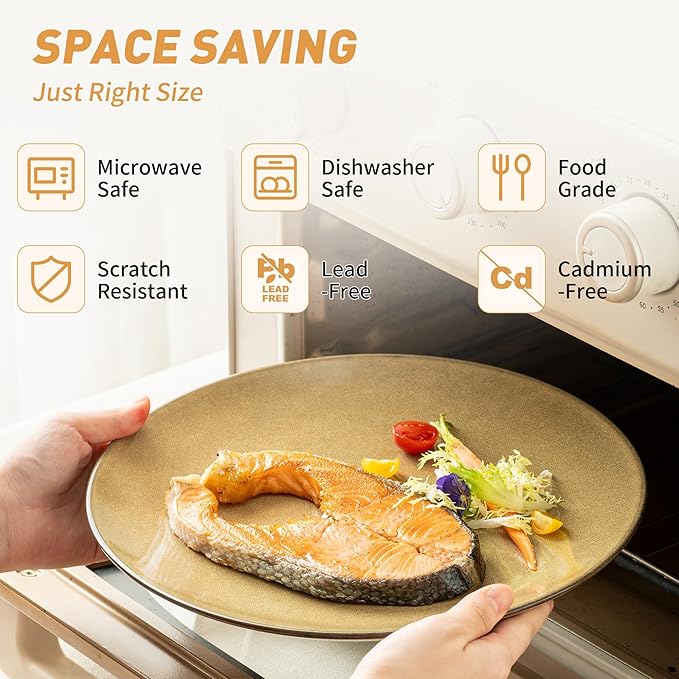 Plates and Bowls Sets, 12 Pieces Modern Stoneware Dinnerware Set for 4 Kitchen Dinner Set Ceramic Dishware Dishes Set Microwave and Dishwasher Safe (Maize Yellow)