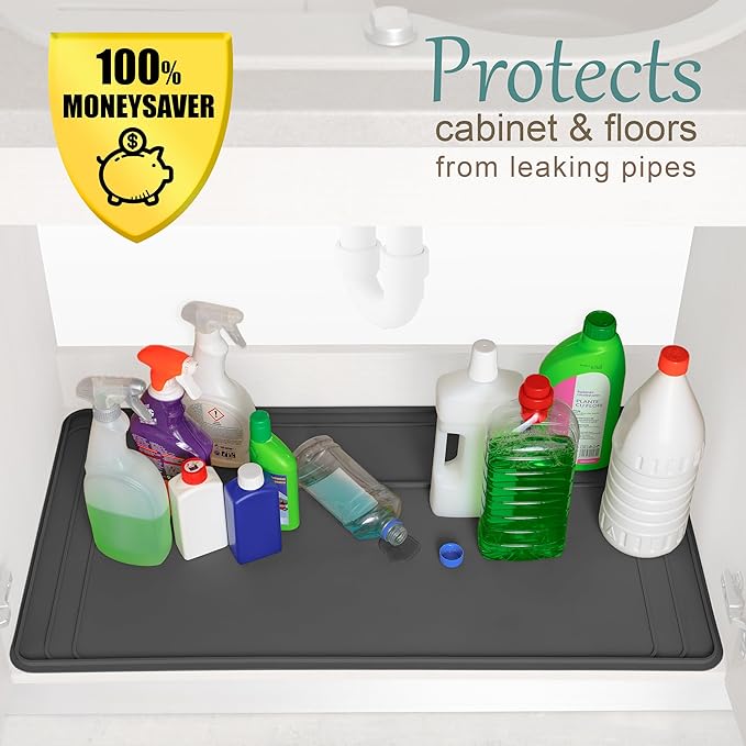 The Original Under Sink Mat - Silicone Waterproof mat, Trimmable, Easy to Clean, Kitchen cabinet liner, Under sink protector mats, Disinfection Surface - 34" x 22" or smaller