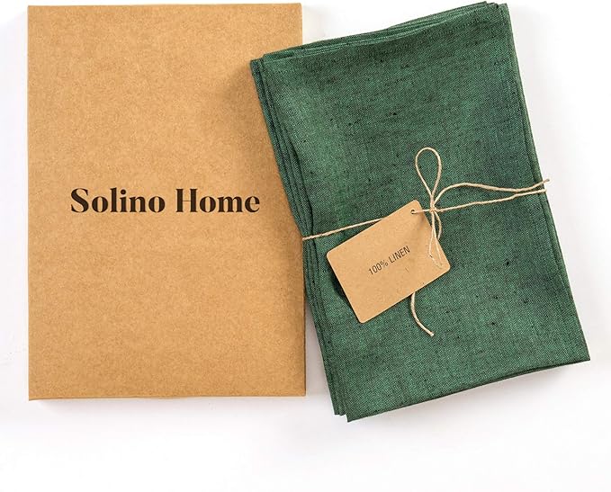 Solino Home Linen Napkins Set of 4-100% Pure Linen Forest Green Dinner Napkins Cloth 20 x 20 Inch for Fall, Autumn, Thanksgiving, Christmas, Winter - Athena, Handcrafted and Machine Washable