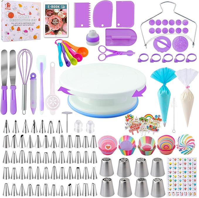 Cake Decorating Supplies Kit Tools 356pcs, Nifogo Baking Accessories with Cake Turntable, Pastry Piping Bag, Piping Icing Tips for Beginners