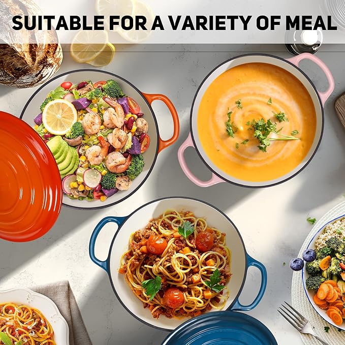 5QT Enameled Cast Iron Bread Oven with Proofing Basket for Bread Baking, Bread Making Supplies Tools,Heavy-Duty Cookware for Braising, Stews, Roasting, Bread Baking (White)