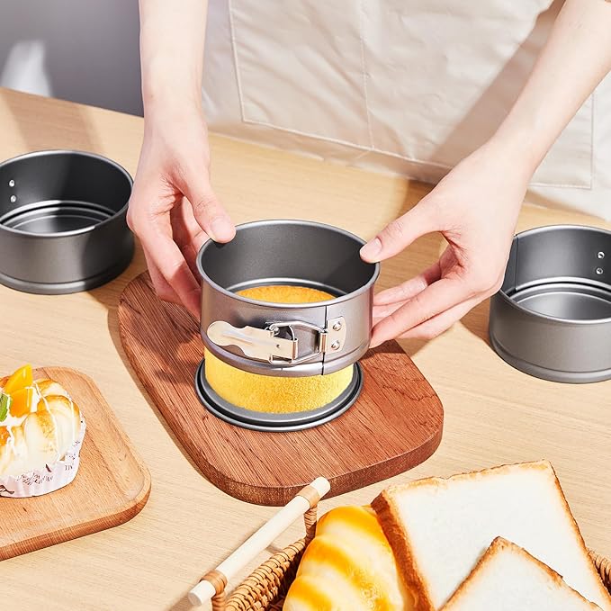 Sunnyray 8 Pcs 4 Inch Springform Pan for Baking Mini Cheesecake Pans with Removable Bottom Nonstick Leakproof Round Cake Mold Spring Form Molds for Mini Cheesecake Pizza and Quiches (Grey)