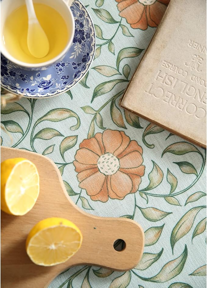 patdrea Designer French Linen Blue Tablecloth for Rectangle Table,Vintage Floral Table Cloth,Colorful Decoration Fall Cover Kitchen Dining for Thanksgiving,Christmas,63"x94"-Wensel
