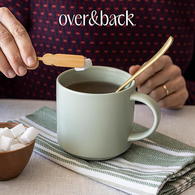 over&back Stackable Stoneware Coffee Mugs - 4-Piece Mug Set - Enjoy the Perfect Cup of Coffee, Tea, Latte, and More - Semi-Matte Sage- 14oz