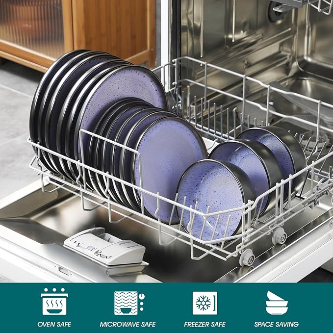 vancasso Plates and Bowls Sets, 18 Pieces Stoneware Dinnerware Sets for 6, Kitchen Dish Set Mircowave and Dishwasher Safe Dinner Set Ceramic Dishware, Light Purple, Series AMBER