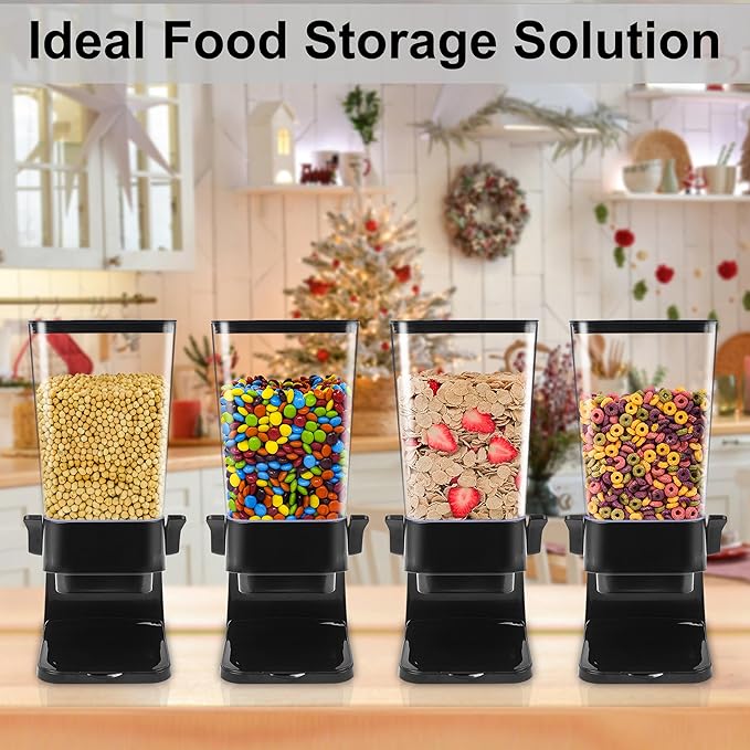 Cereal Dispenser Countertop with Lids, 5L Organization and Storage Containers for Kitchen and pantry, Rice Dispenser for food, Cereal, Beans, Nuts, Snack,Oatmeal, Dog Food, Bird Seed, Black, 3Pc