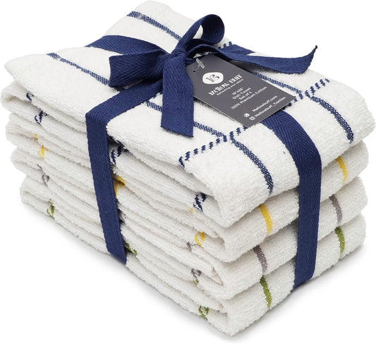 100% Cotton Terry Dish Towels, 4 Pack Checks, 16 x26 Inches, Super Soft and Absorbent Kitchen Towels, Perfect for Kitchen Cleaning and Dish Washing | Assorted