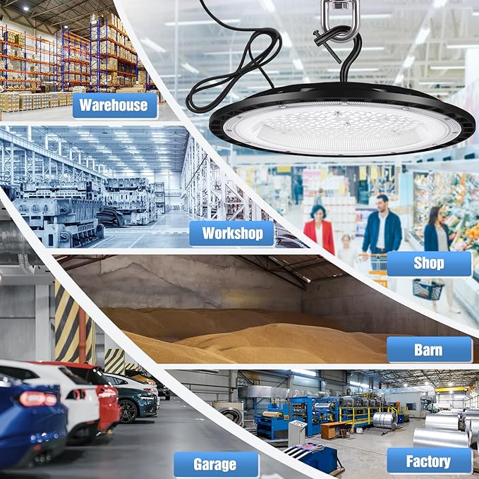 12 Pack 300W UFO Led High Bay Light Fixture,120V,5000K Daylight Commercial Shop Bay Lighting,45000LM,[1300W MH/HPS Equiv.] US Plug Area Lighting for Warehouse/Barn/Gym/Factory/Workshop/Garage