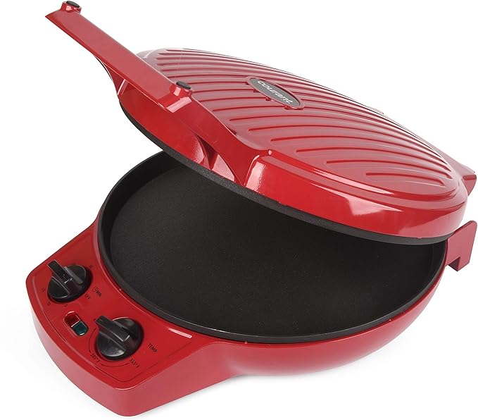 Courant Pizza Maker, 12 Inch Pizza Cooker and Calzone Maker, with Timer &Temperatures control, 1440 Watts Pizza Oven convert to Electric indoor Grill, Red