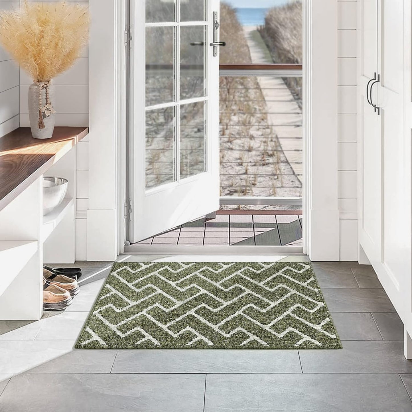 hicorfe Kitchen Rugs and Mats,Kitchen Mats for Floor,47"x71" Non Slip Runner Rug,Absorbent Resist Dirt Comfort Standing Mat Machine Washable for Entryway,Hallway,Front of Sink(Green)