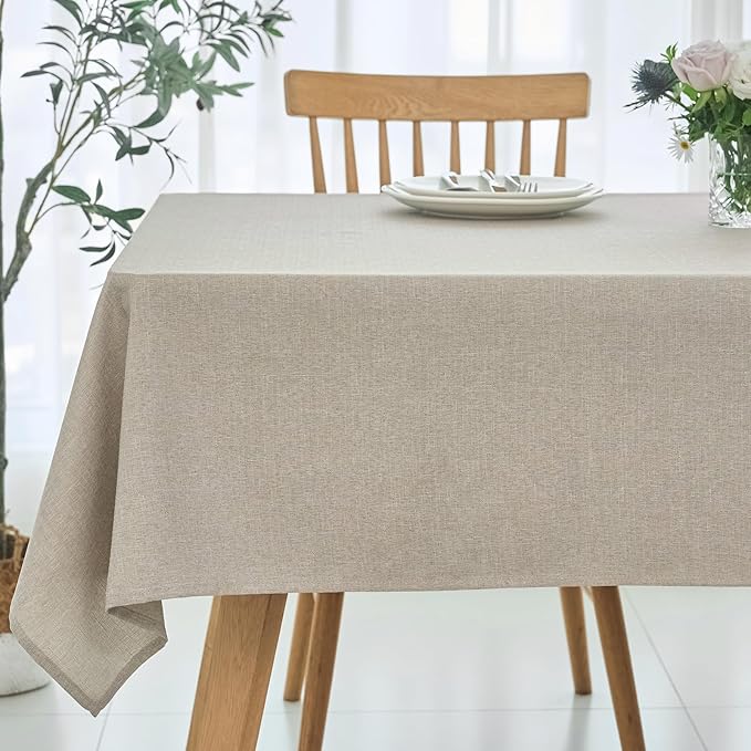 maxmill Linen Textured Rectangular Tablecloth Water Resistant Wrinkle Free Spill-Proof Stain Proof Table Cloth for Dining Room Decoration, Banquet Party Wedding Holiday Dinner, 52 x 84 Inch Linen