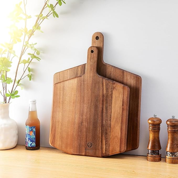 Pizza Peel 12 Inch, Acacia Wood Pizza Peel Pizza Paddle for Large Wood Pizza Board For Serving, Wood Pizza Cutting Board for Cheese Bread Fruit Vegetable