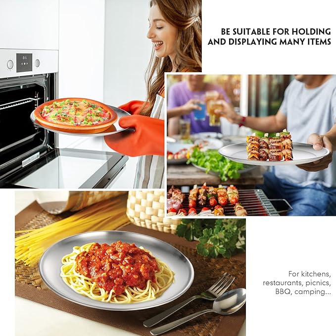 Thenshop 8 Pieces 10 Inch Pizza Pans Bulk Stainless Steel Sets Round Bakeware Pizza Trays for Oven Kitchen Baking Home Restaurant Picnics Holiday Activities Safe Sturdy Reusable Easy Clean(Silver)