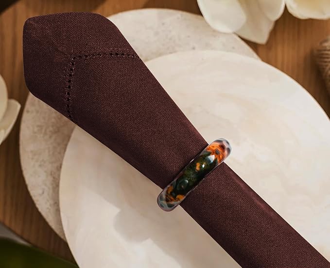 Bedding Craft Cotton Cloth Dinner Napkins Set of 12 – 18x18 Hot Chocolate with Frayed Fringe – Machine Washable Fabric Napkins for Weddings, Baby Showers, Parties & Everyday Dining