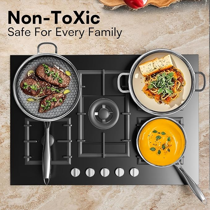 7-Piece 5 Ply Stainless Steel Cookware Set with Lids, Pots and Pans Set Non Stick, Non-Toxic, for Induction, Oven, Dishwasher Safe, RV Essentials, Kitchen Appliances