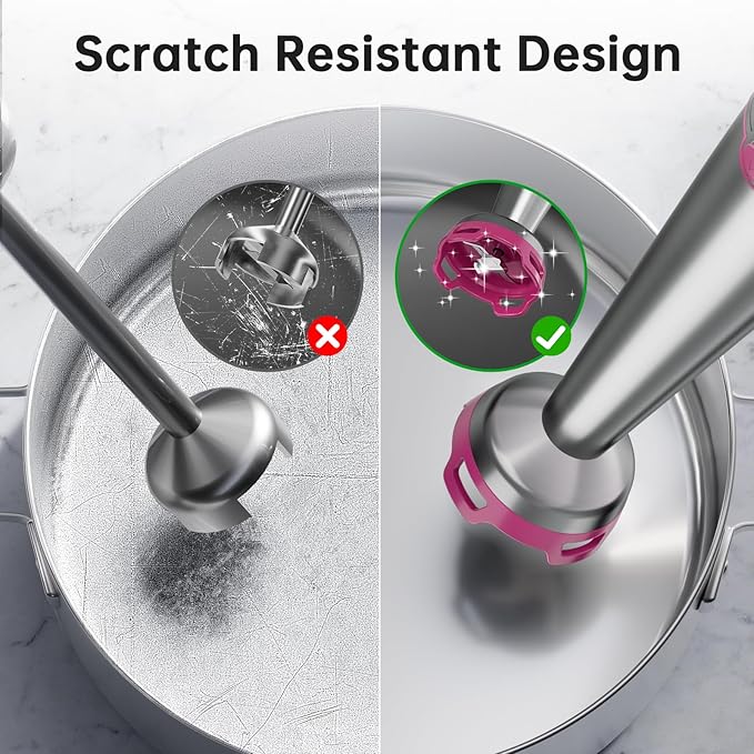 Immersion Blender Handheld Corded Hand Blenders Set 1100W, Trigger Variable Speed 5 in 1 Stick Emulsifier with Chopper, Whisk and Frother for Soup, Baby Food and Smoothies, Rose Red