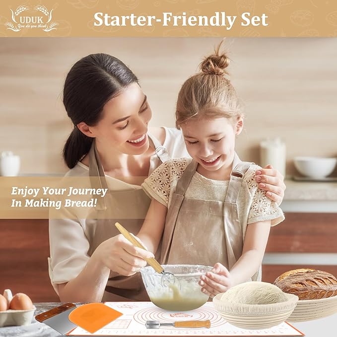 Banneton Bread Proofing Basket,Sourdough Proofing Basket Set of 2, 10 inch Round and 9.6 Oval with Bread Making Tools, Sourdough Bread Baking Supplies, Natural Rattan Proofing Bowls Baskets