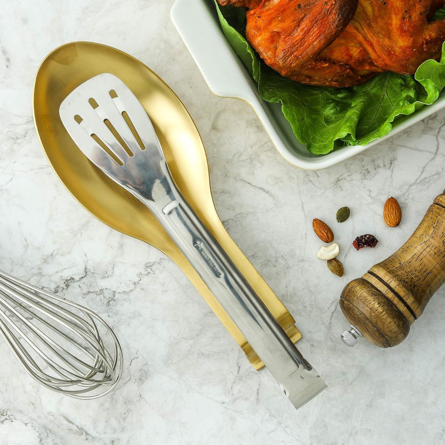 BETTWILLGold Spoon Rest for Kitchen Counter, Stainless Steel Spoon Holder for Stove Top, Spatula Ladle Spoon Utensils Holder, Gold Kitchen Accessories, Gold Cooking Utensiles. (GOLD 2PCS).