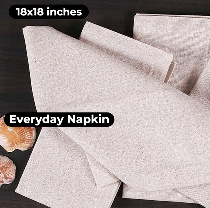 Bedding Craft Linen Flax Cotton Cloth Dinner Napkins Set of 12 – 18x18 Natural Hemstitched Reusable Fabric Napkins for Weddings, Parties, Dinners & Table Décor – Elegant & Durable