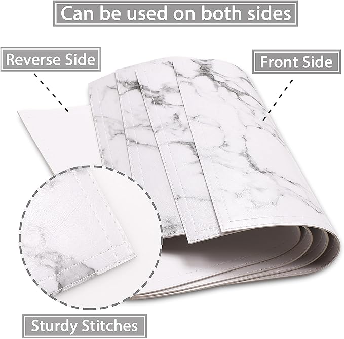 Marble Faux Leather PU Placemats, Set of 4, Washable, Stain Resistant for Dining Room Kitchen Table Decor