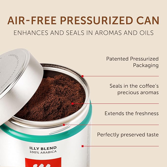 Illy Ground Espresso Coffee, Brasile Cerrado Mineiro Medium Roast - Notes of Caramel and Dried Fruit -100% Arabica-Pre-Ground for Espresso-Pressurized Packaging Sealed for Freshness - 8.8oz(Pack of 6)