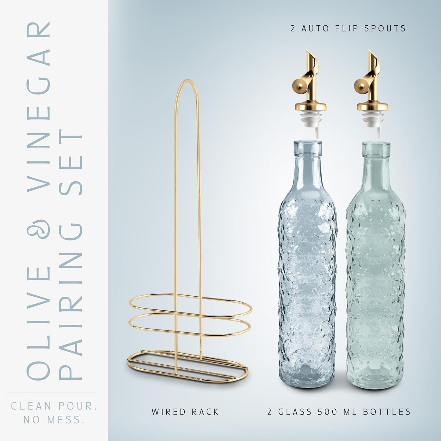 COOK WITH COLOR Glass Olive Oil Bottle Dispenser - 2 Pack- 17oz Oil and Vinegar Cruet - Olive Oil Carafe Decanter for Kitchen