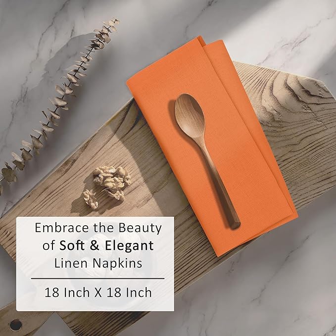Ruvanti Linen Napkins Set of 6, 18x18 Cloth Napkins, Cotton Linen Blend Napkins Cloth Washable, Soft, Reusable Dinner Napkins for Wedding, Parties, Christmas, Thanksgiving, Everyday Use - Orange
