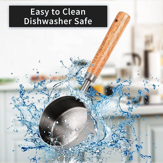 Measuring Cup with Wooden Handle, 1/4 Cup Titanium-plating 60 Ml Stainless Steel, Space Gray