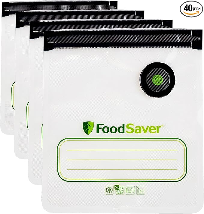 FOODSAVER Reusable Vacuum Zipper Bags, Quart | For Handheld Vacuum Sealers | 10 Count, Pack of 4