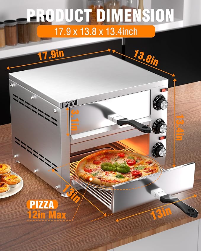 PYY Commercial Pizza Oven -12 Inch Double Decker Pizza Ovens 2-Layers Countertop Pizza Cooker Electric Indoor with Timer Stainless Steel Pizza Maker for Party Restaurant Home, Silver