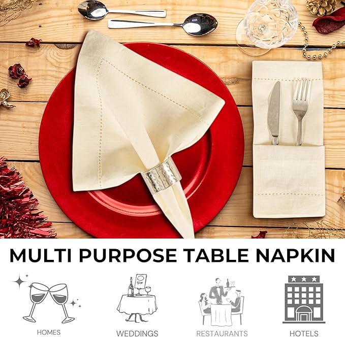 Linen Cotton Cloth Napkins Set of 4-100% Linen Hemstitched Napkins 18x18 Inches for Wedding, Dinner, Thanksgiving, Parties – Reusable Elegant Table Napkins for Home Decor & Events