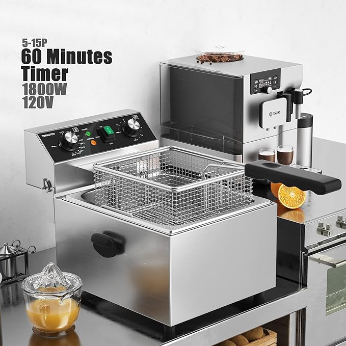 Electric Deep fryer Stainless Steel Deep Fryer with Basket & Lid Capacity 10L(10.5QT) Electric Countertop Fryers for Home Kitchen and Restaurant with 60 Minute Timer, 1800 Watts, 120V