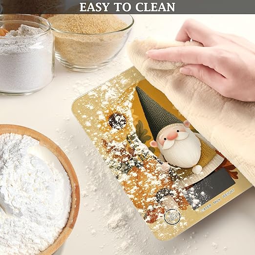 Fall Gnome Pumkin Sunflowers Thanksgiving Food Scale Kitchen Digital Scale Food Ounces and Grams Dieting Baking Cooking Waterproof Glass Panels LCD Display,4 Units Tare Function