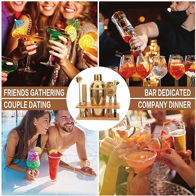 9Pcs-Cocktail Shaker Set Bartending Kit Cocktail Bar Set Cocktail Mix Drink Making Kit Professional Bar and Home Drink Bar Tools for Bartender (Gold, 9Pcs)