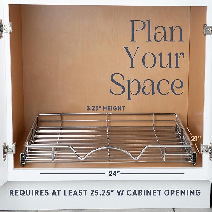 HOLDN’ STORAGE Pull Out Cabinet Organizer, Heavy Duty Caddy w/Lifetime Limited Warranty -24”W x 21”D - Requires At Least 25-1/4” Cabinet Opening, Steel Metal Cabinet Drawers Slide Out, Chrome
