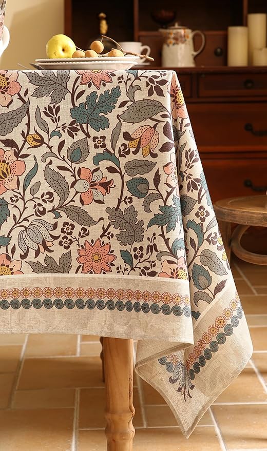 Floral Tablecloth for Square Tables,Linen Table Cloth with Gray-Green Tone and Silver Lotus Pattern,Heavy Durable Table Cover for Dining Thanksgiving Kitchen Party Christmas,55"*55"